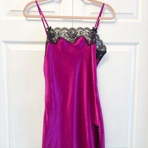 Victoria's Secret Dress Womens XS Fuschia Slip Lace Sleep Satin Sleeveless